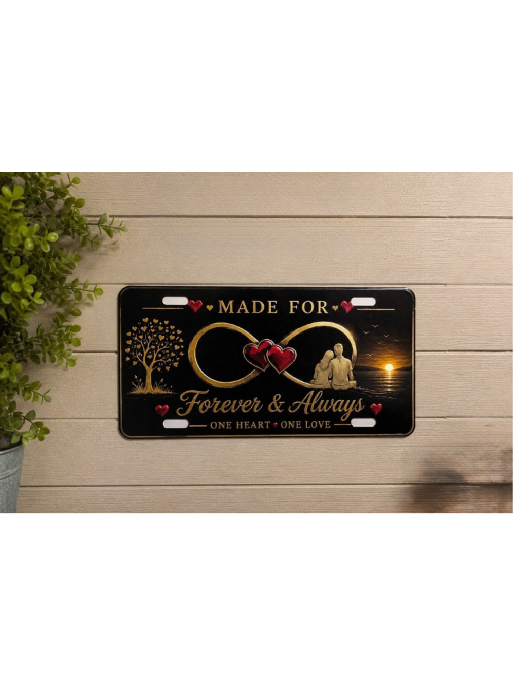 Made For Forever & Always Infinity Hearts Love Couple Metal License Plate